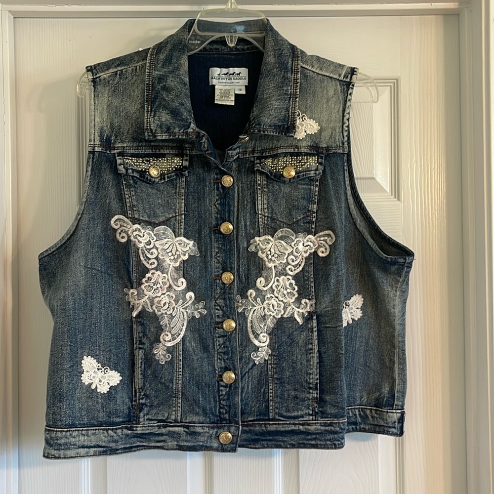 BACK IN THE SADDLE Western Denim Vest-Sz 1X